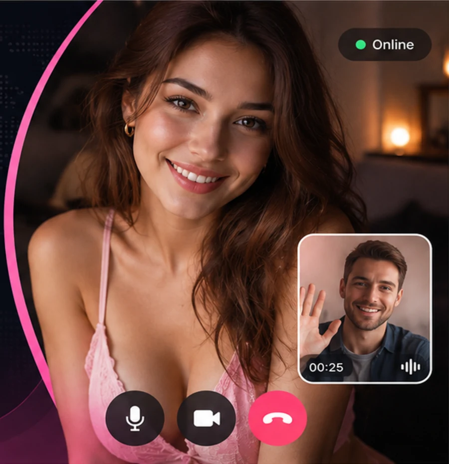 Illustrative preview of a private 1-on-1 video conversation on MeetGirls